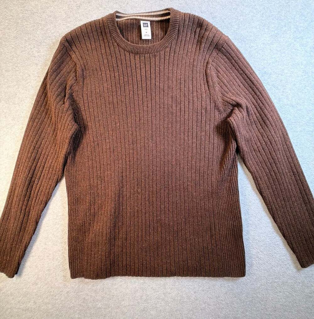 Gap Ribbed Crew Neck Sweater Size M Brown Knit Jumper